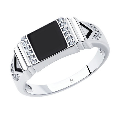 Inel tip pecete din argint cu email și zirconiu cubic