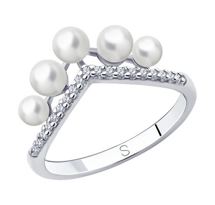 Inel din argint cu perlă și zirconiu cubic