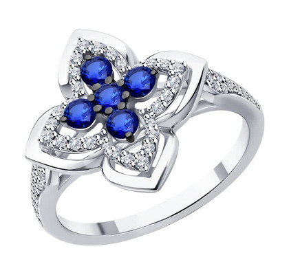 Inel din aur alb cu diamante și safire