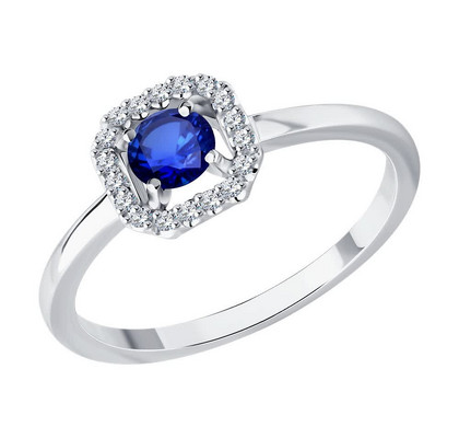 Inel din aur alb cu diamante și safir