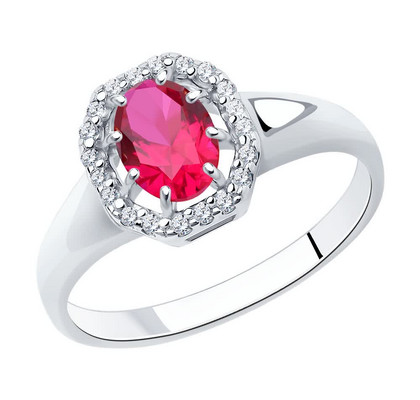 Inel din Argint cu Corindon Rubin și Zirconiu Cubic шш