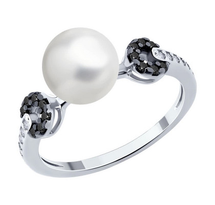 Inel din argint cu perlă sintetică și zirconiu cubic