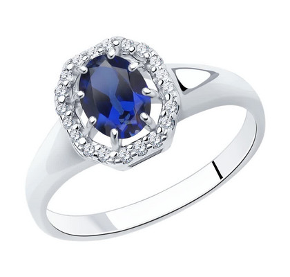 Inel din Argint cu Corindon Safir și Zirconiu Cubic