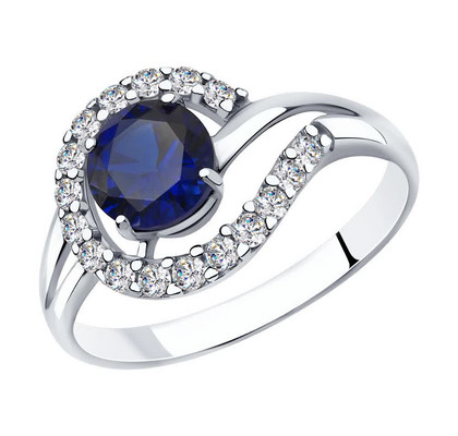 Inel din Argint cu Corindon Albastru și Zirconiu Cubic