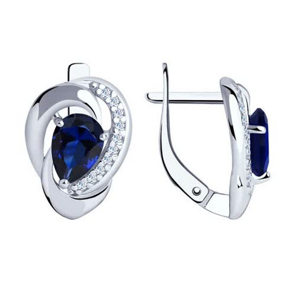 Cercei din Argint cu Corindon Albastru și Zirconiu Cubic