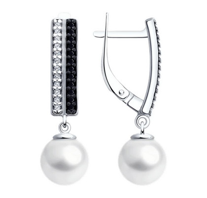 Cercei din argint cu perlă și zirconiu cubic