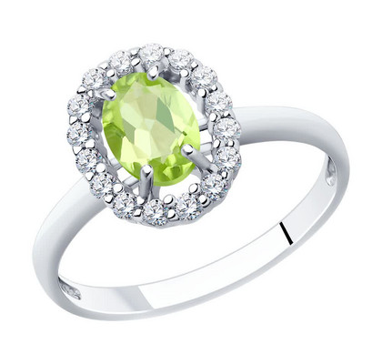 Кольцо из серебра с фианитами и хризолитом