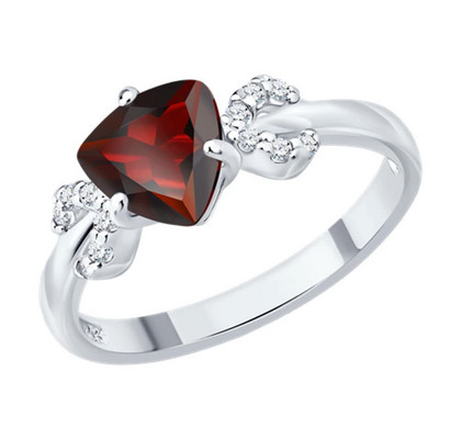 Inel din argint cu granat și zirconiu cubic