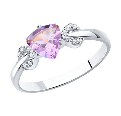 Inel din argint cu ametist și zirconiu cubic