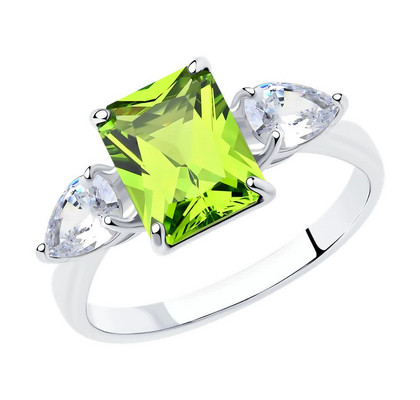 Inel din argint cu sital verde și zirconiu cubic