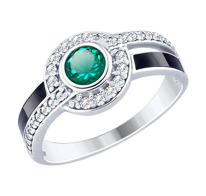 Inel din argint cu email, sital verde și zirconiu cubic
