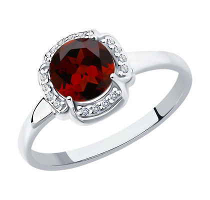 Кольцо из серебра с гранатом и фианитами