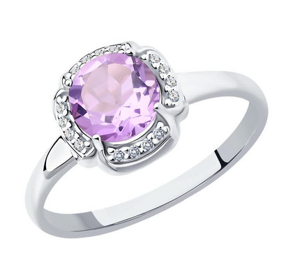 Inel din argint cu ametist și zirconiu cubic