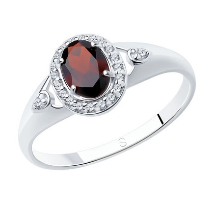 Inel din argint cu granat și zirconiu cubic