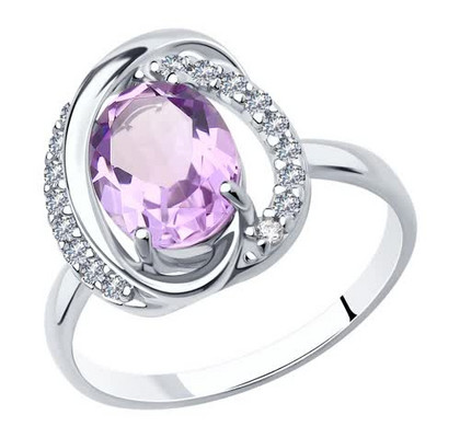 Кольцо из серебра с аметистом и фианитами 