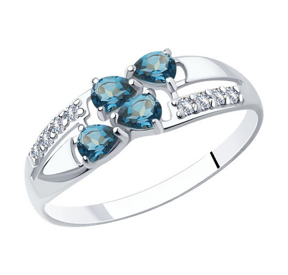 Inel din argint cu topaze London Blue și zirconiu cubic