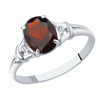 Кольцо из серебра с гранатом и фианитами