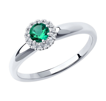 Inel din aur alb cu diamante și smarald