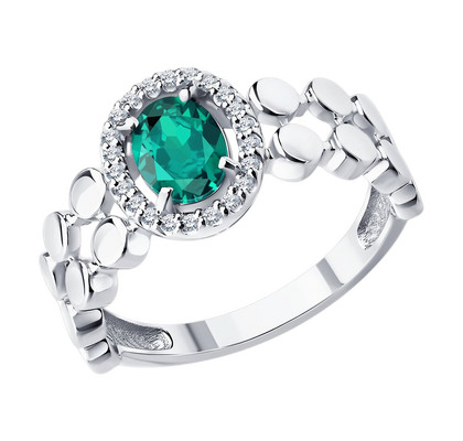 Inel din aur alb cu diamante și smarald