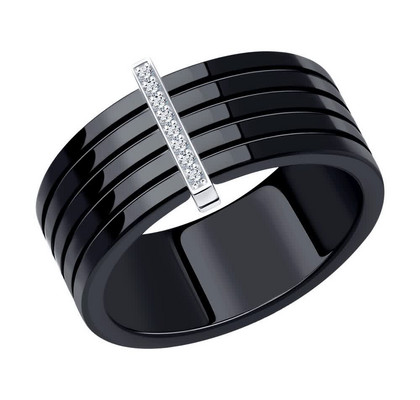 Inel din aur alb cu diamante și inserții ceramice