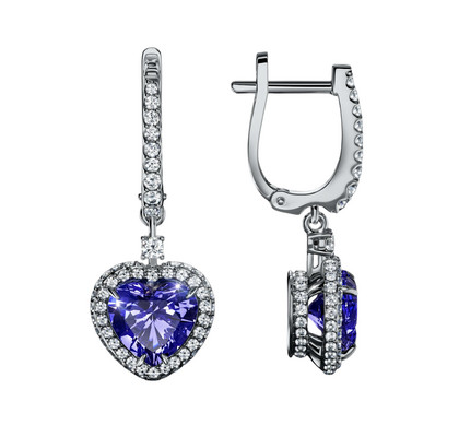 Cercei din aur alb cu diamante și tanzanite