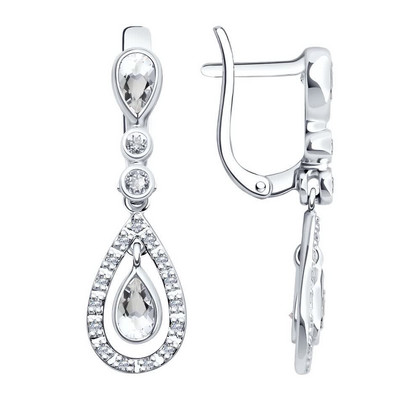 Cercei din aur alb cu diamante și cristal de stâncă