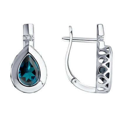 Cercei din aur alb cu diamante și topaze