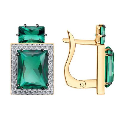 Cercei din aur cu diamante și smaralde hidrotermale