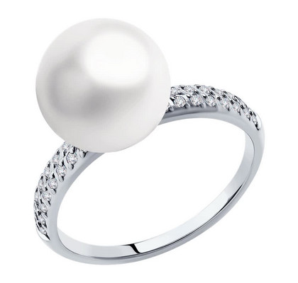 Inel din aur alb cu perle și zirconiu