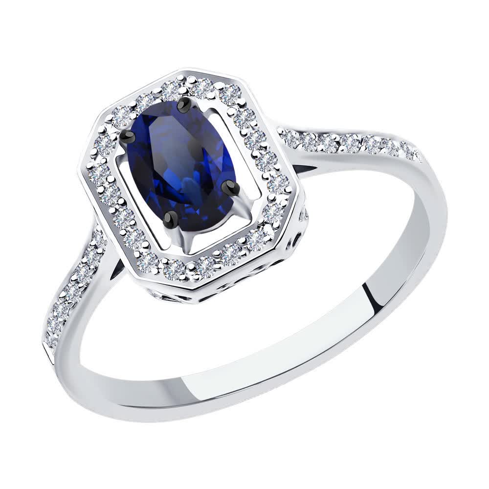 Кольцо из белого золота с бриллиантами и сапфиром