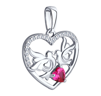 Pandantiv din argint cu zirconiu incolor și roșu