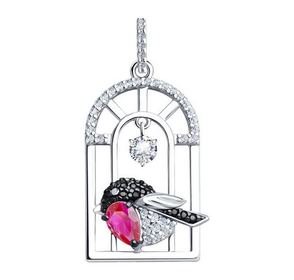Pandantiv din argint cu zirconiu  incolor, roșu și negru