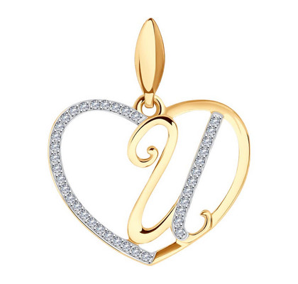 Pandantiv-literă din aur cu fianite