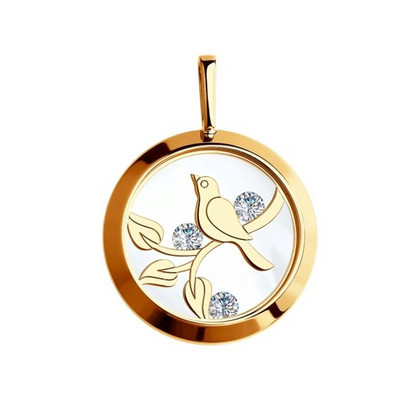 Pandantiv din aur cu sticlă minerală și fianite