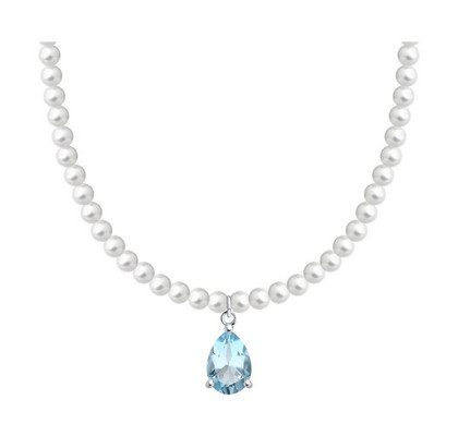 Colier din argint cu topaz și perle sintetice