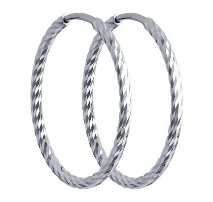 Cercei tip creole din argint cu tăietură de diamant