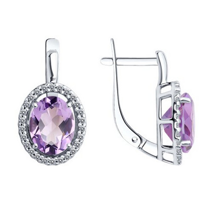 Cercei din argint cu ametiste și zirconiu cubic
