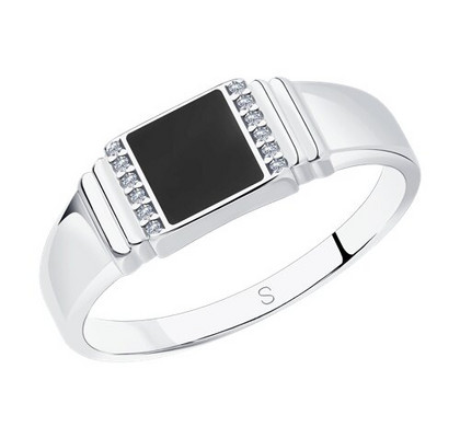 Inel sigiliu din argint cu email și zirconiu cubic