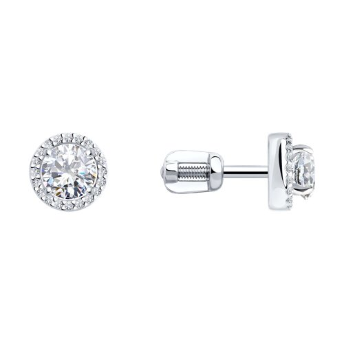 Cercei cu șurub din aur alb și zirconiu cubic