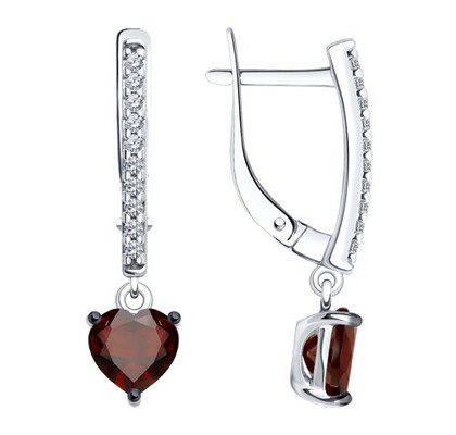 Cercei din argint cu granate și zirconiu cubic