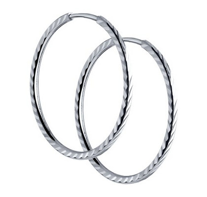 Cercei tip creole din argint cu tăietură de diamant