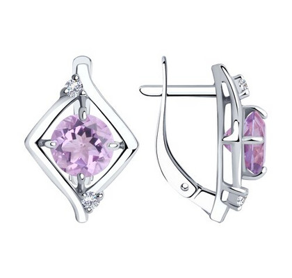Cercei din argint cu ametist și zirconiu cubic
