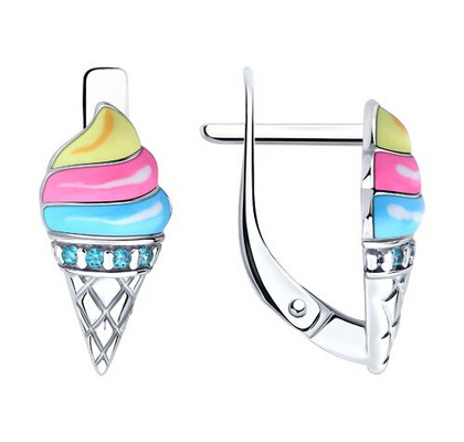 Cercei din argint cu zirconiu cubic și email