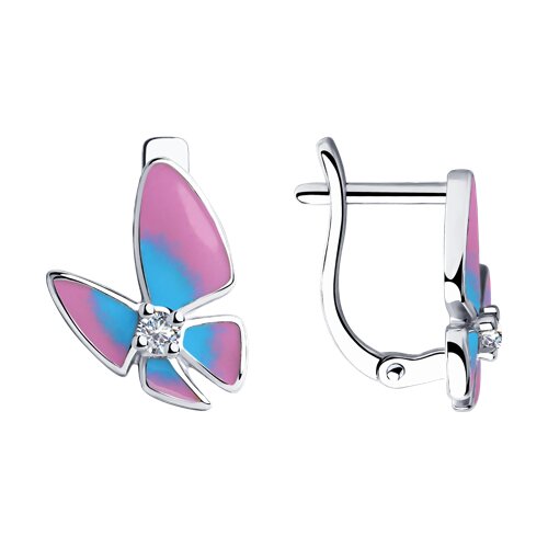 Cercei din argint cu email și zirconiu cubic