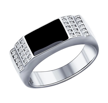 Inel pecete din argint cu email și zirconiu cubic