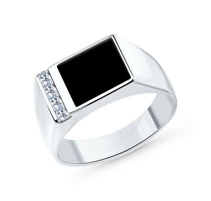 Inel pecete din argint cu email și zirconiu cubic