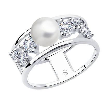 Inel din argint cu perlă și zirconiu cubic