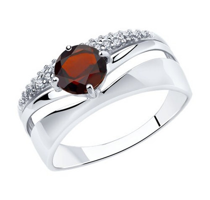 Inel din argint cu granat și zirconiu cubic