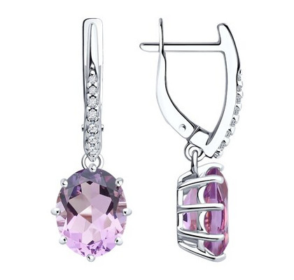 Cercei din argint cu ametiste și zirconiu cubic