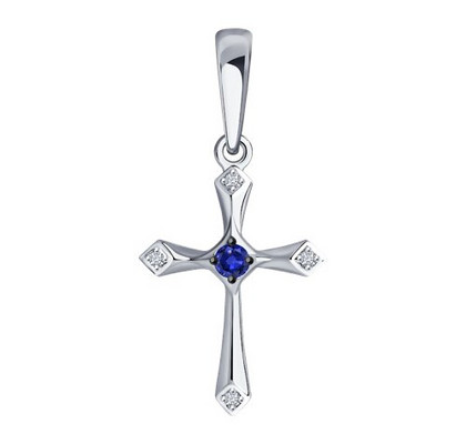 Pandantiv din aur alb cu diamante și safir